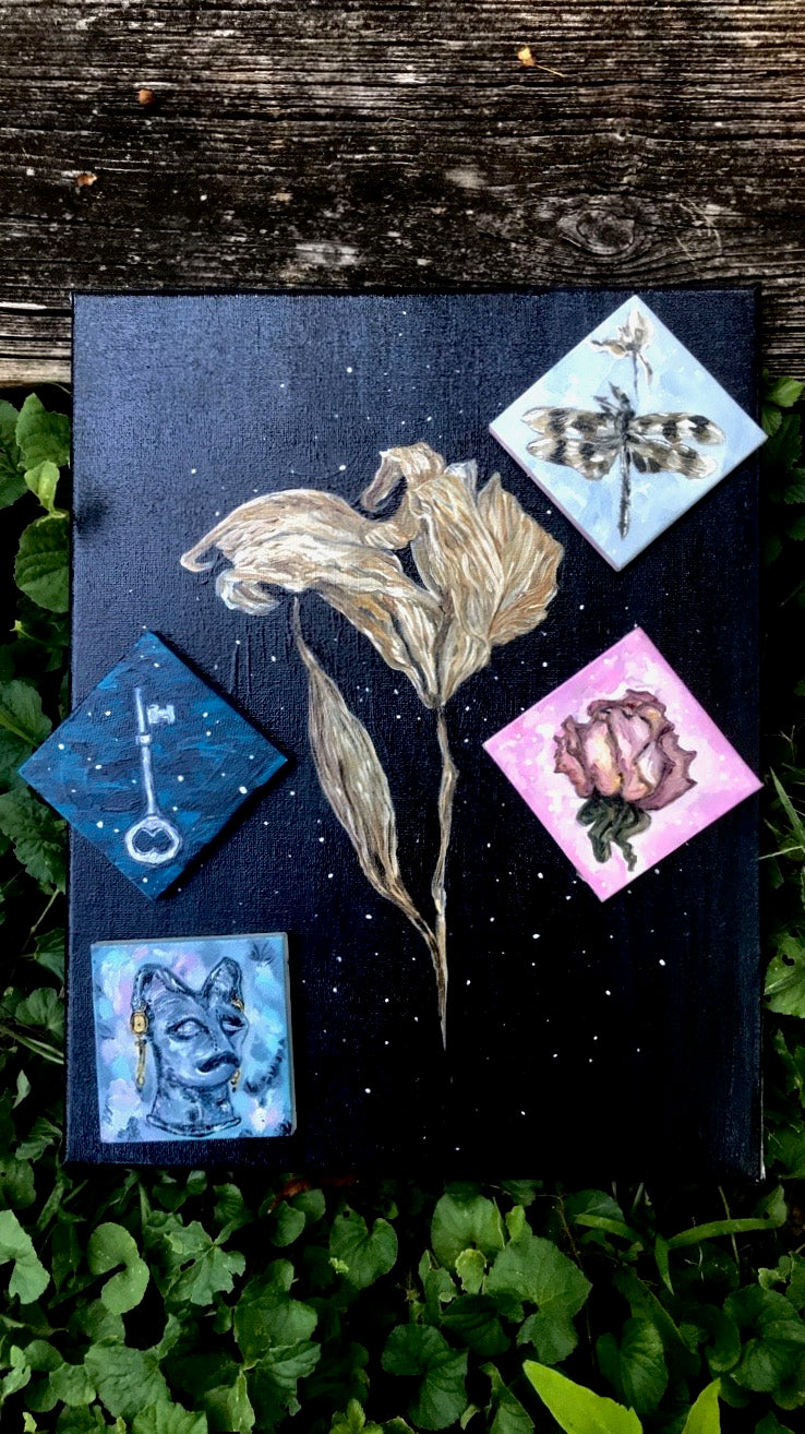 "Space Lily" Original oil painting 11x14. Mini oil paintings, also in shop, all art by Jessica Gallardo