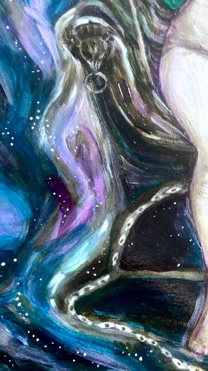 Cosmos, throne cropped - High Priestess Original Oil Painting, 16x20" Jessica Gallardo Art